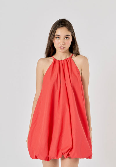 Devry Red Pleated Halter Mini Dress