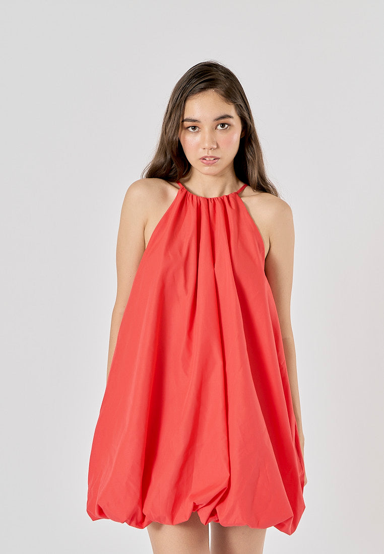 Devry Red Pleated Halter Mini Dress