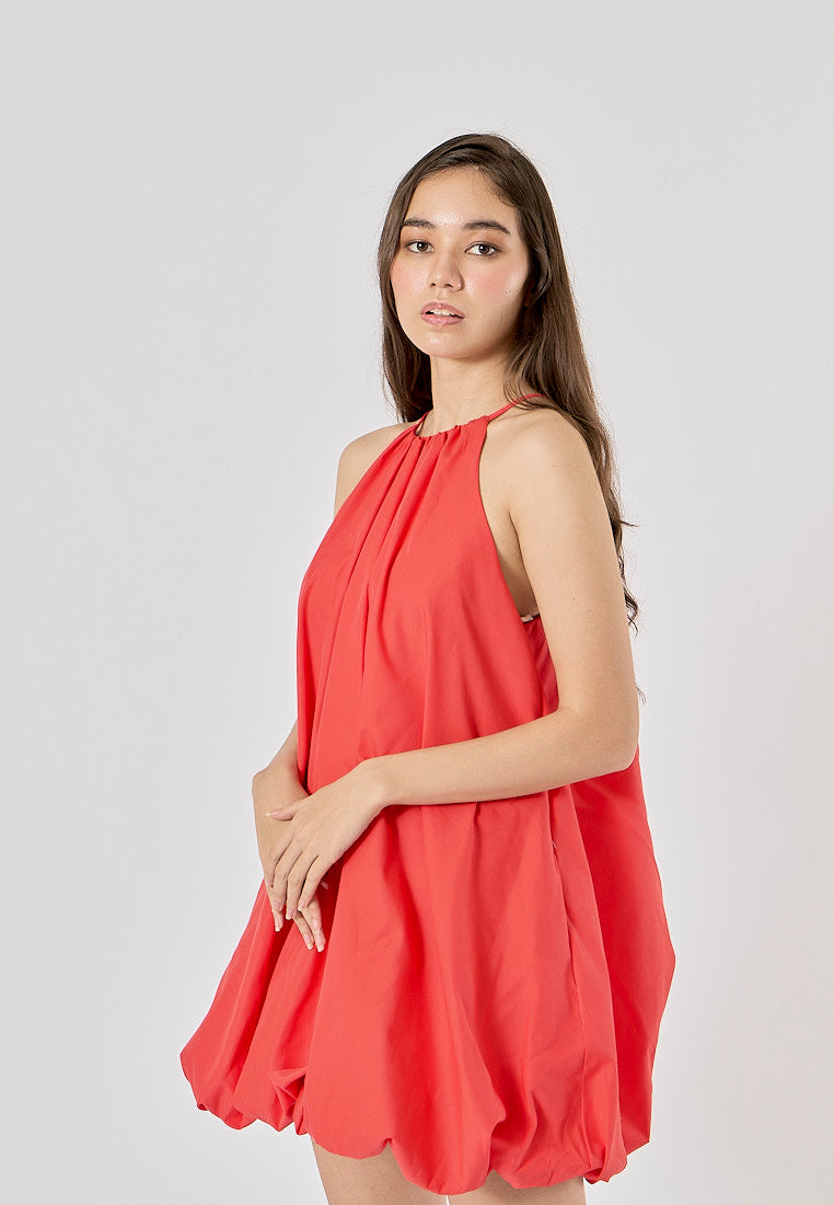 Devry Red Pleated Halter Mini Dress