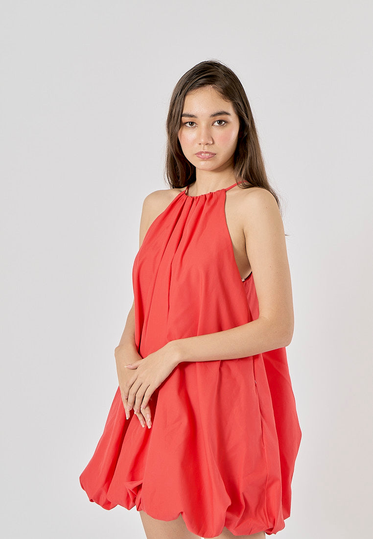 Devry Red Pleated Halter Mini Dress