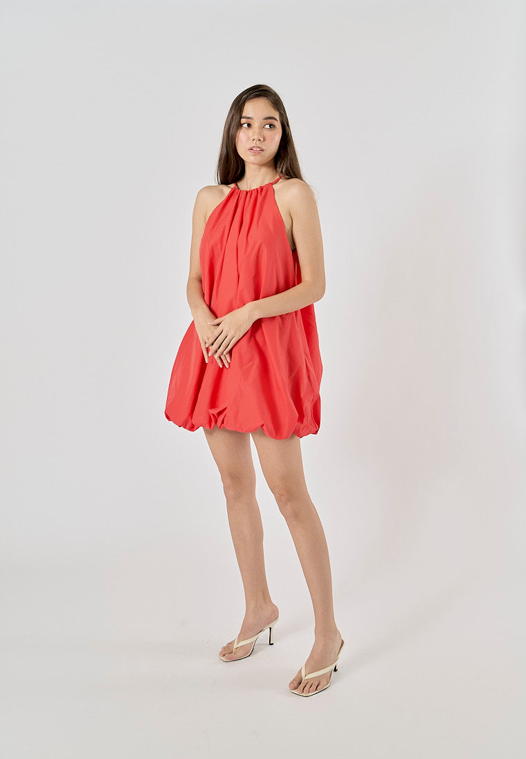 Devry Red Pleated Halter Mini Dress