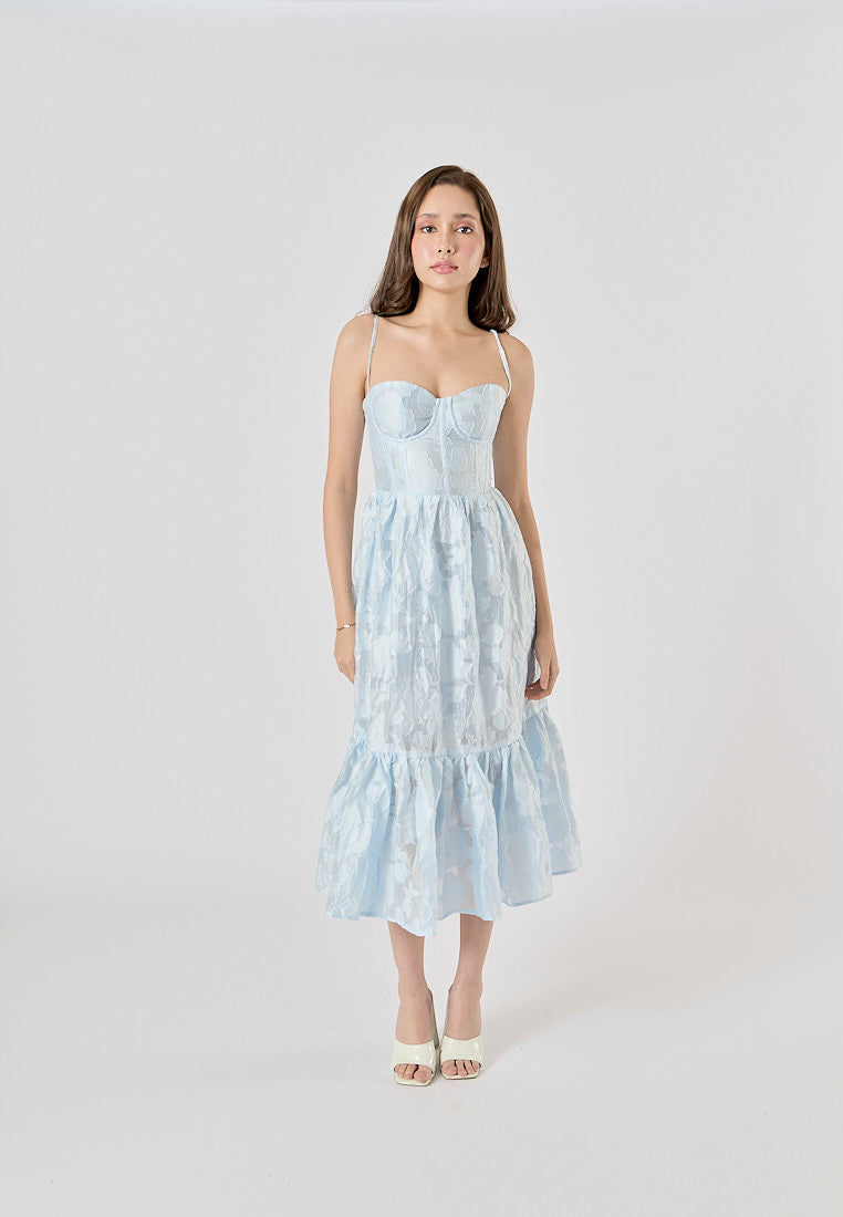 Veronique Pastel Blue Pattern Bustier Midi Layered Dress