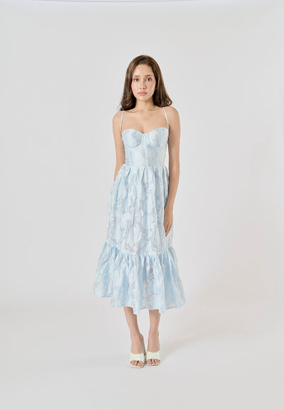 Veronique Pastel Blue Pattern Bustier Midi Layered Dress