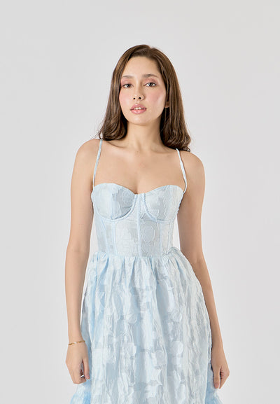 Veronique Pastel Blue Pattern Bustier Midi Layered Dress