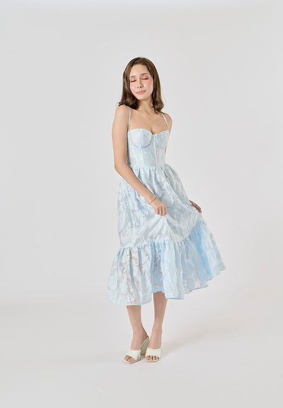 Veronique Pastel Blue Pattern Bustier Midi Layered Dress