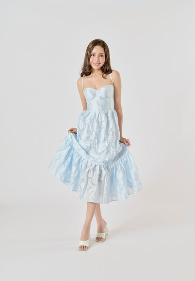 Veronique Pastel Blue Pattern Bustier Midi Layered Dress