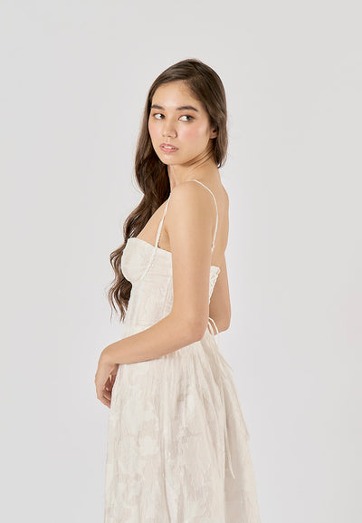 Veronique White Floral Pattern Bustier Midi Layered Dress