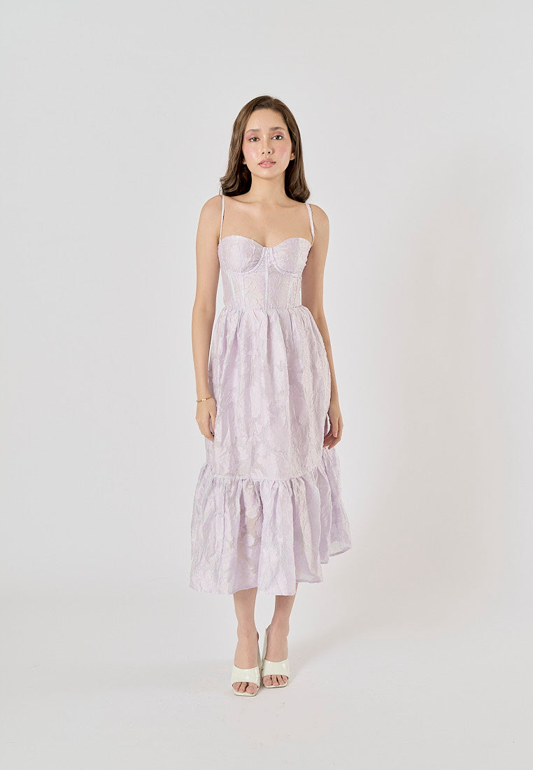 Veronique Lilac Floral Pattern Bustier Midi Layered Dress