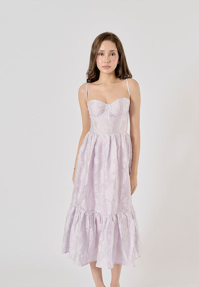 Veronique Lilac Floral Pattern Bustier Midi Layered Dress