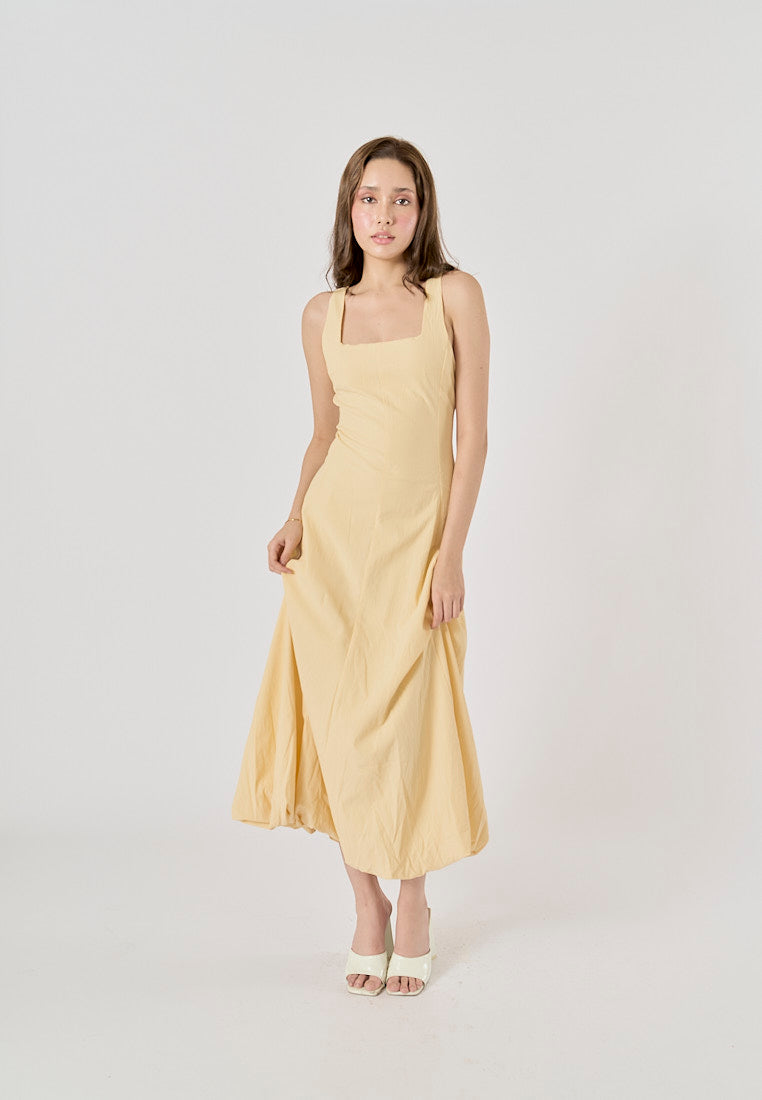 Saab Pastel Yellow Pleated Baloon Midi Dress