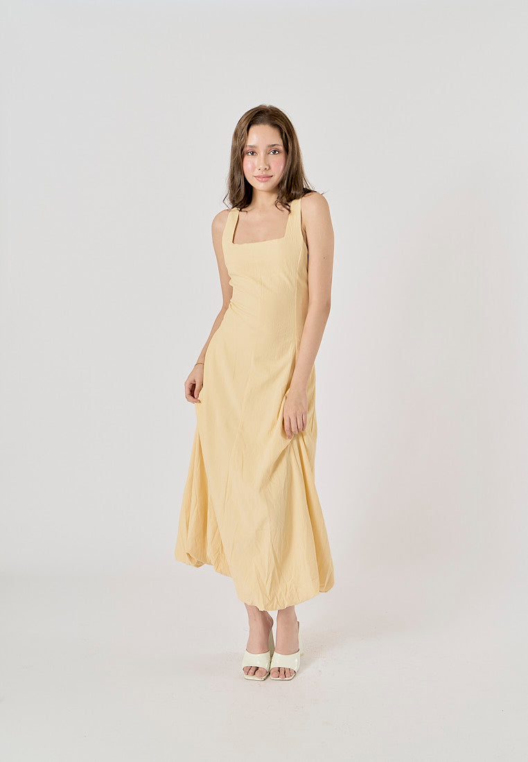 Saab Pastel Yellow Pleated Baloon Midi Dress