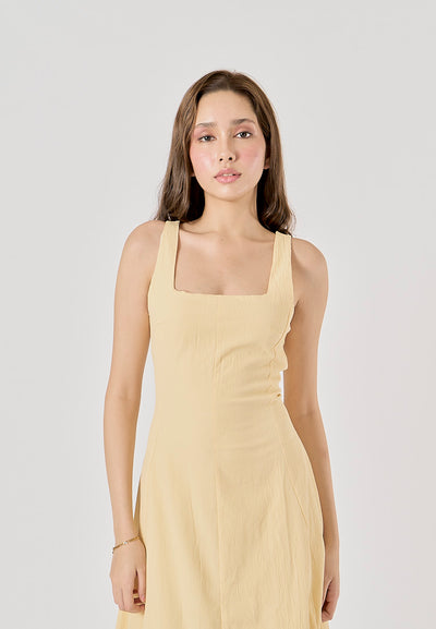 Saab Pastel Yellow Pleated Baloon Midi Dress