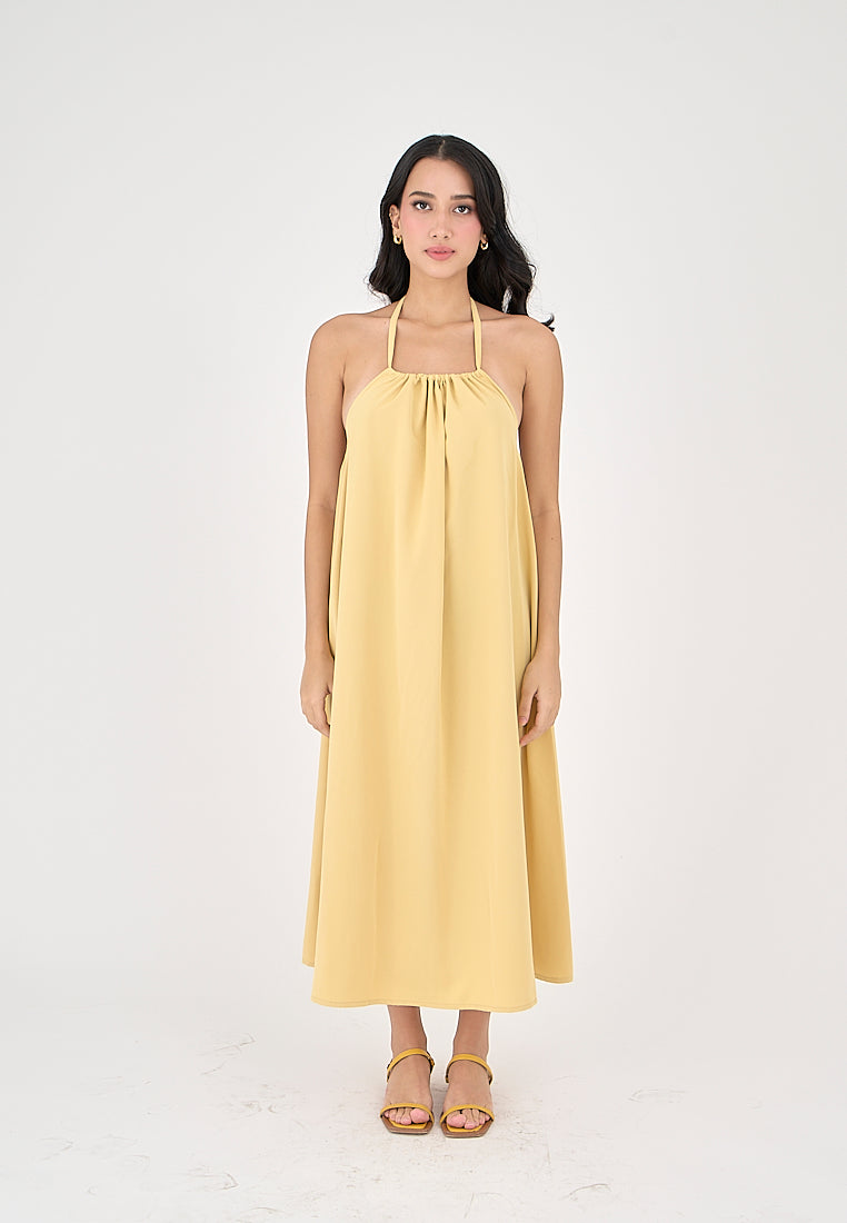 Xoliven Butter Yellow with Halter Neckline Maxi Tent Dress