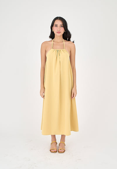 Xoliven Butter Yellow with Halter Neckline Maxi Tent Dress