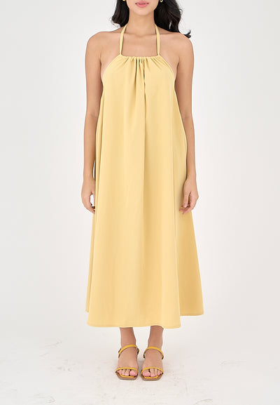 Xoliven Butter Yellow with Halter Neckline Maxi Tent Dress