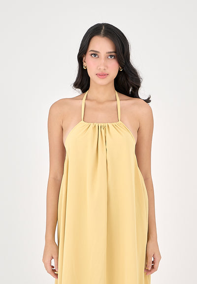 Xoliven Butter Yellow with Halter Neckline Maxi Tent Dress