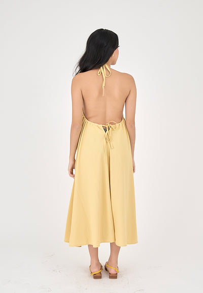 Xoliven Butter Yellow with Halter Neckline Maxi Tent Dress