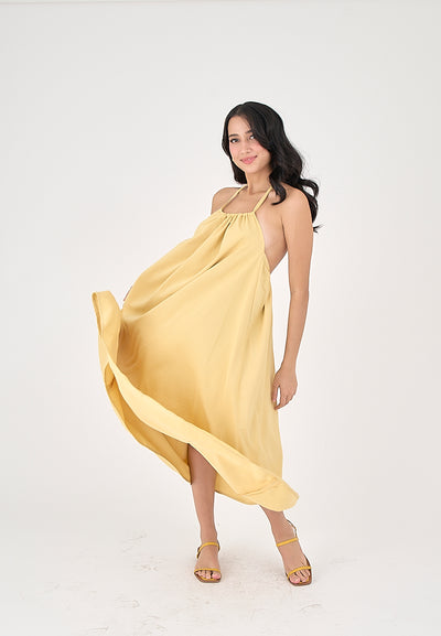 Xoliven Butter Yellow with Halter Neckline Maxi Tent Dress