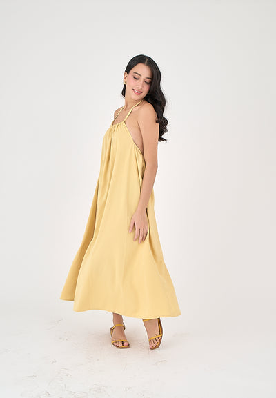 Xoliven Butter Yellow with Halter Neckline Maxi Tent Dress