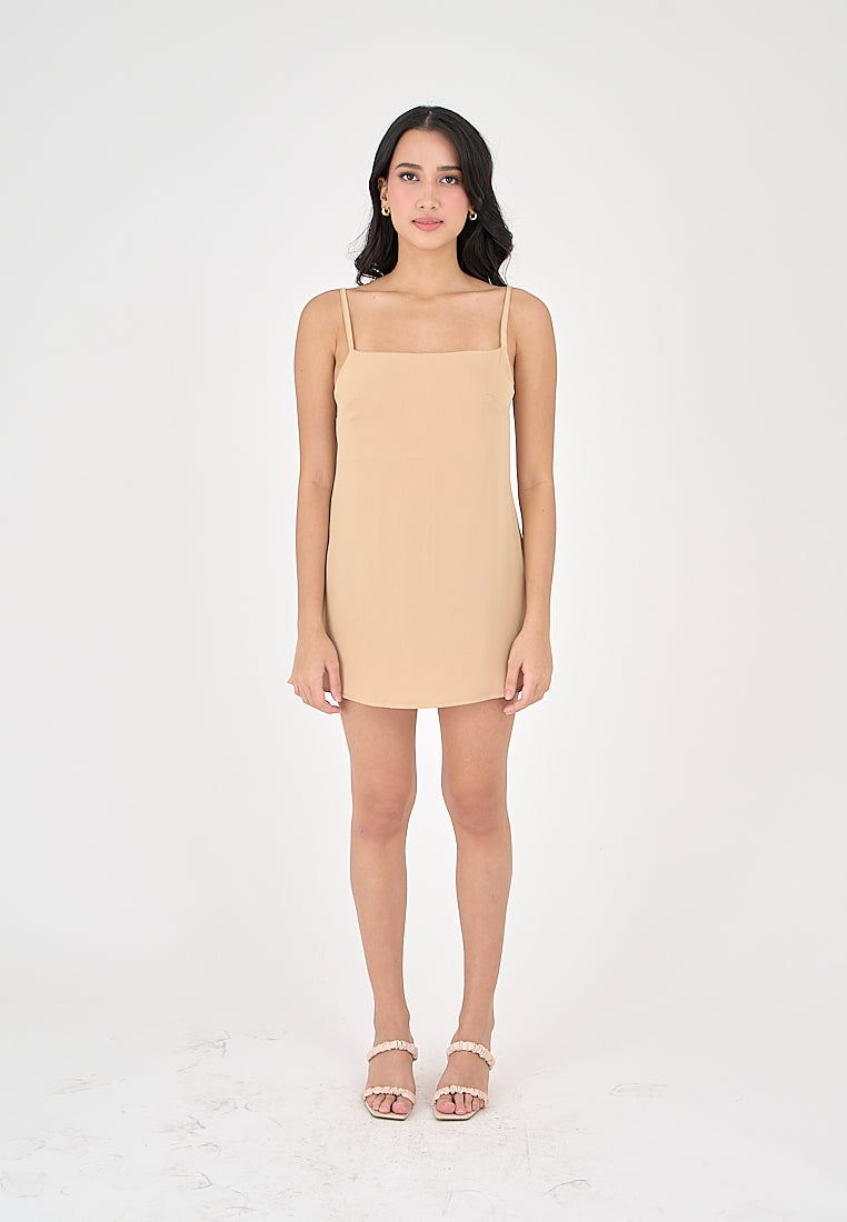 Taja Khaki Deep Square Neck Mini Dress