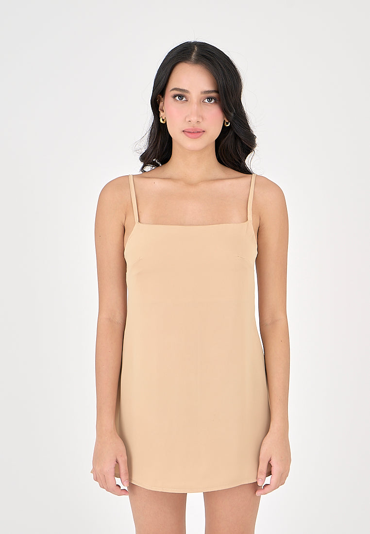 Taja Khaki Deep Square Neck Mini Dress