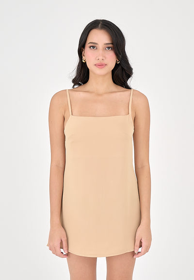 Taja Khaki Deep Square Neck Mini Dress