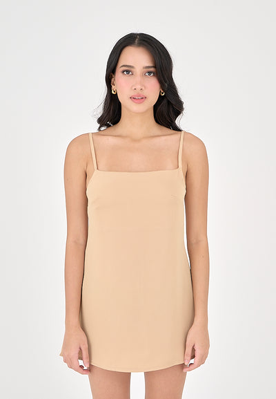 Taja Khaki Deep Square Neck Mini Dress