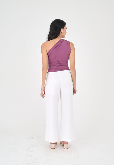 Henn Purple Asymmetric Neckline Ruch Sides Sleeveless Top