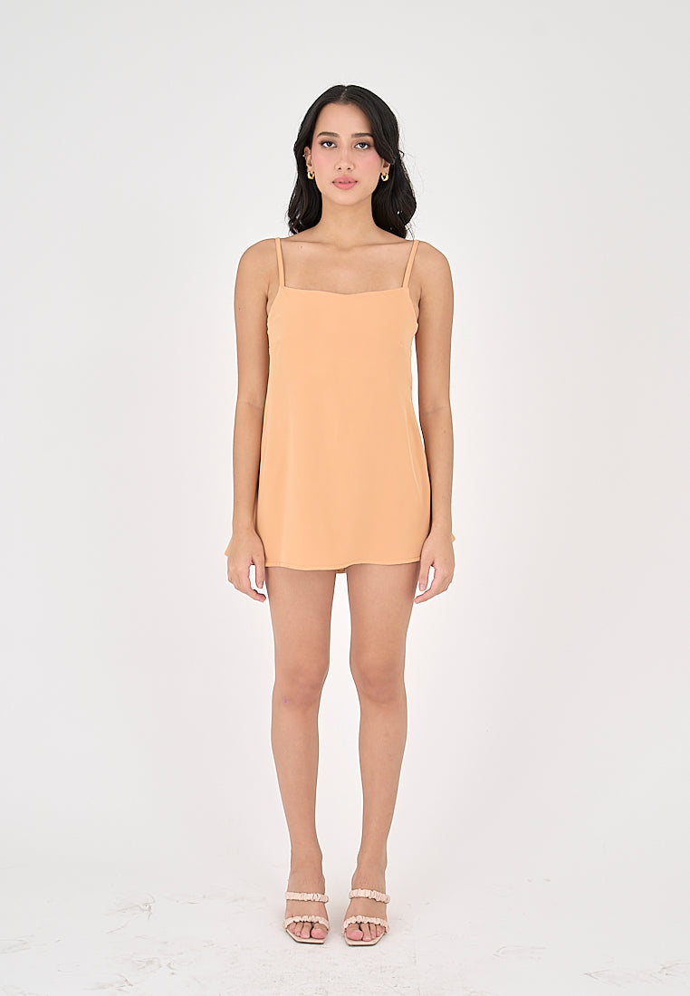 Taja Pastel Orange Deep Square Neck Mini Dress