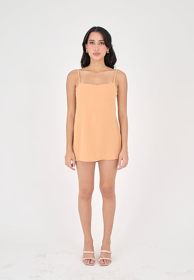 Taja Pastel Orange Deep Square Neck Mini Dress