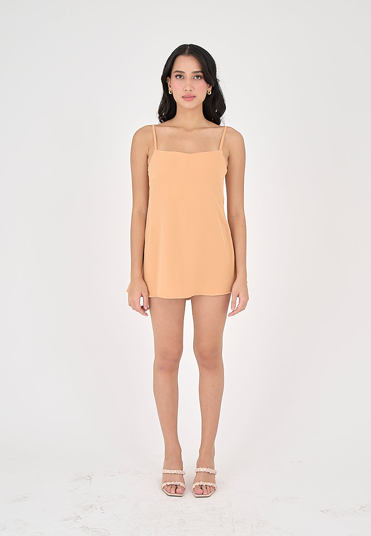 Taja Pastel Orange Deep Square Neck Mini Dress