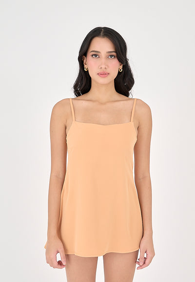 Taja Pastel Orange Deep Square Neck Mini Dress