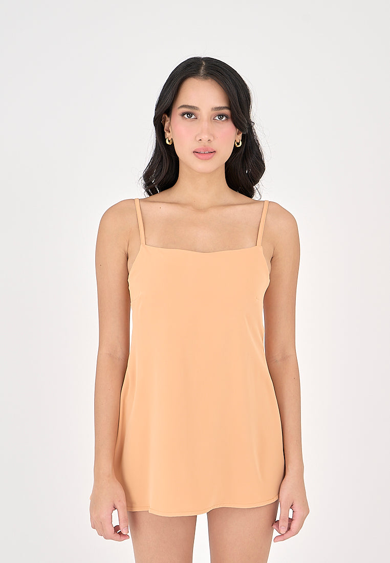 Taja Pastel Orange Deep Square Neck Mini Dress