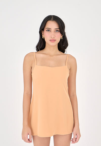 Taja Pastel Orange Deep Square Neck Mini Dress