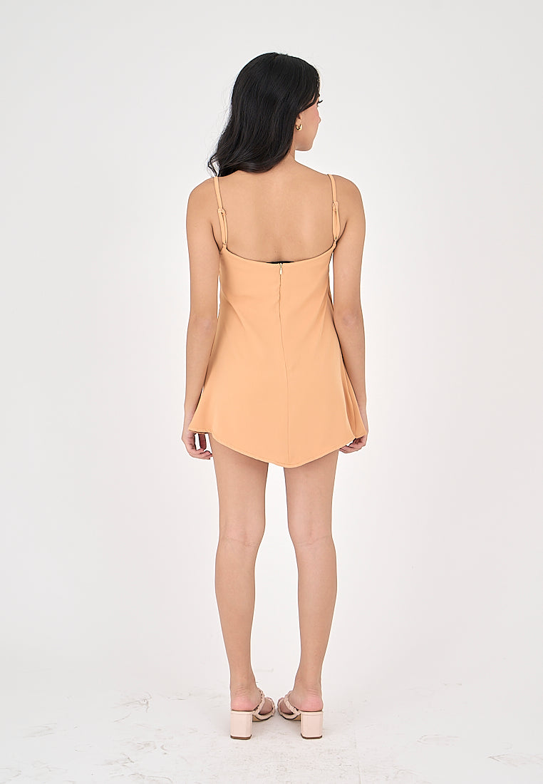 Taja Pastel Orange Deep Square Neck Mini Dress