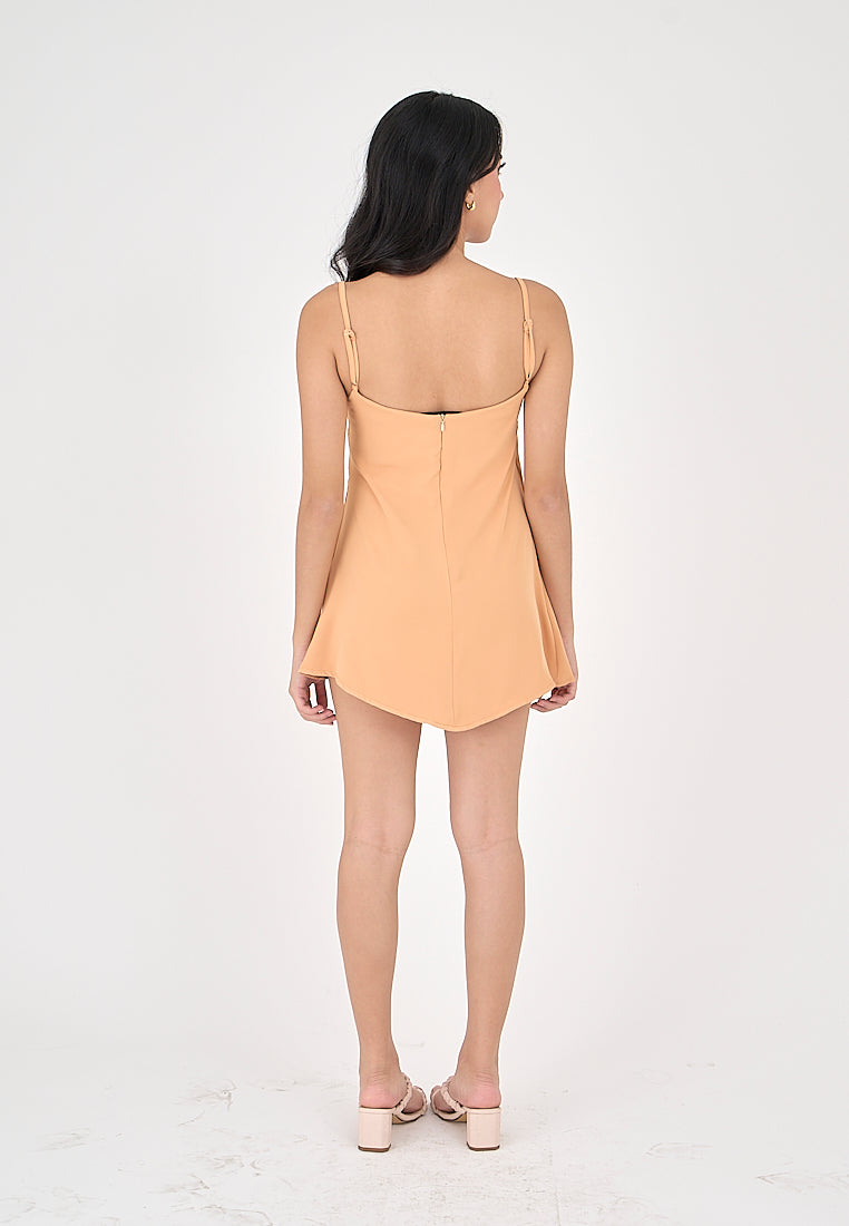 Taja Pastel Orange Deep Square Neck Mini Dress