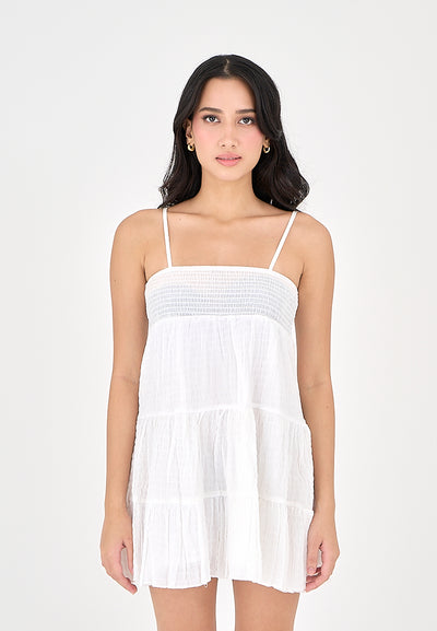 Calista White Smocked Top Sleeveless Tiered Mini Dress