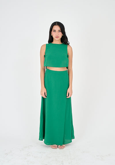 Jebiel Green Sleeveless Crop Top and Overlap Maxi Skirt Set