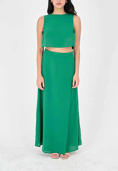 Jebiel Green Sleeveless Crop Top and Overlap Maxi Skirt Set