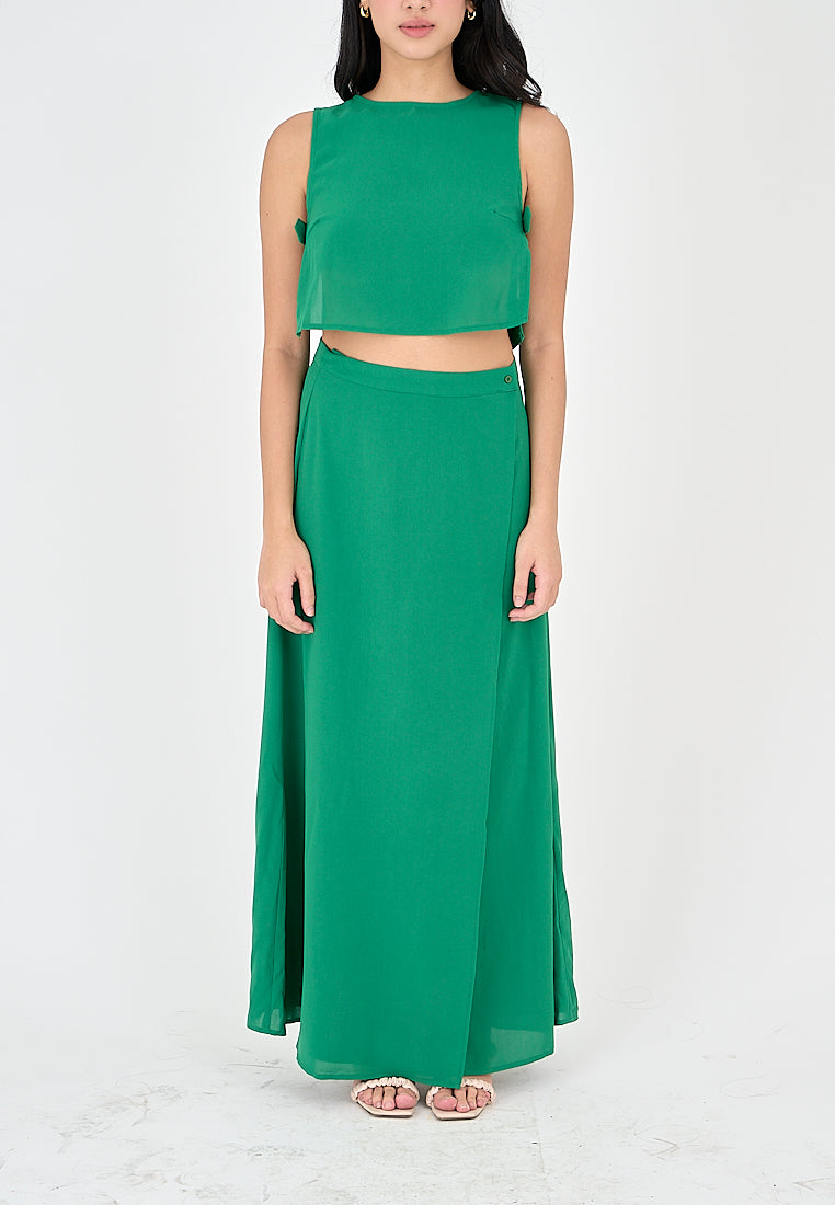 Jebiel Green Sleeveless Crop Top and Overlap Maxi Skirt Set