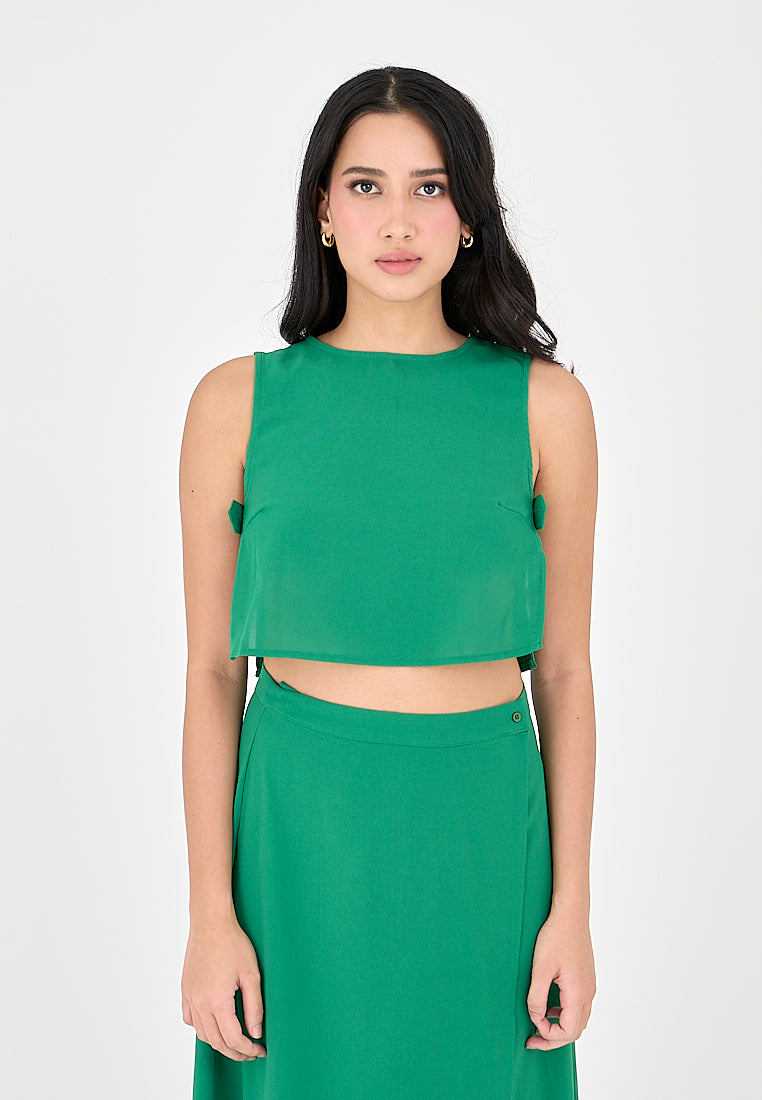 Jebiel Green Sleeveless Crop Top and Overlap Maxi Skirt Set