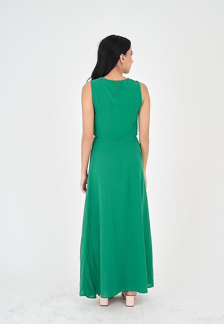 Jebiel Green Sleeveless Crop Top and Overlap Maxi Skirt Set