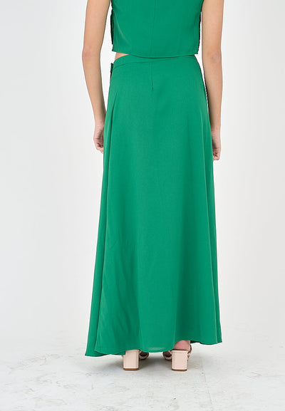 Jebiel Green Sleeveless Crop Top and Overlap Maxi Skirt Set
