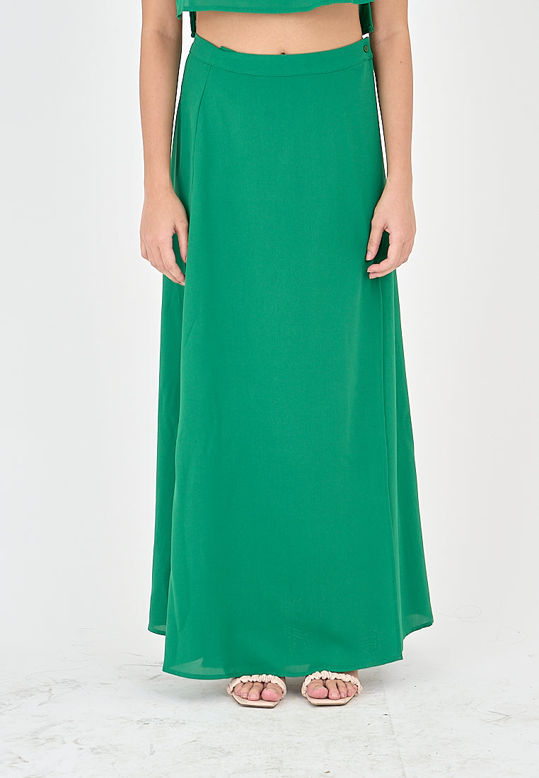 Jebiel Green Sleeveless Crop Top and Overlap Maxi Skirt Set