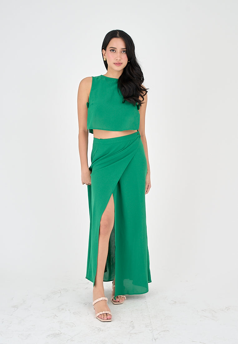 Jebiel Green Sleeveless Crop Top and Overlap Maxi Skirt Set Love Ara