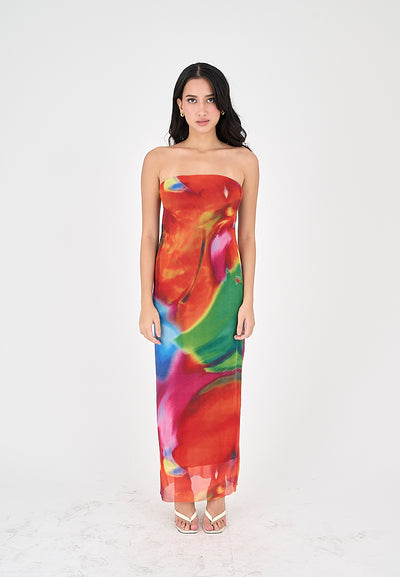 Andy Multicoloured Tube Tulle Summer Midi Dress