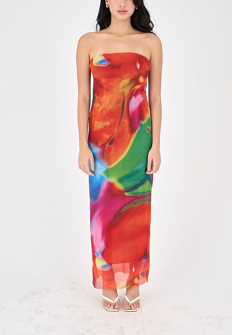 Andy Multicoloured Tube Tulle Summer Midi Dress