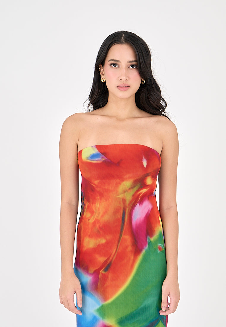 Andy Multicoloured Tube Tulle Summer Midi Dress