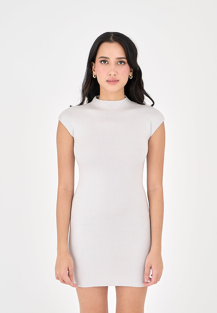 Nora Grey Knitted Turtle Neck Short Sleeves Bodycon Mini Dress