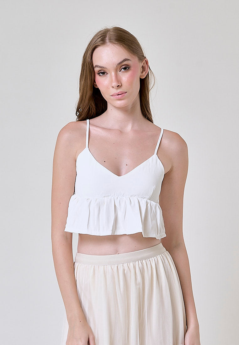 Iwa White V Neck Smock Back Sleeveless Top